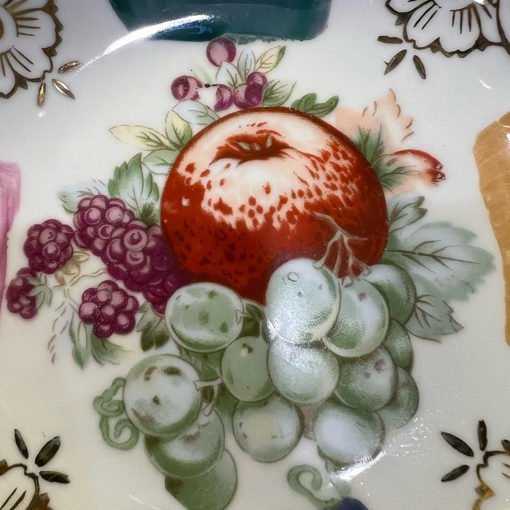 Hand-Painted Fruit Bowl Reticulated Pierced Rim Lusterware Made in Japan Vintage